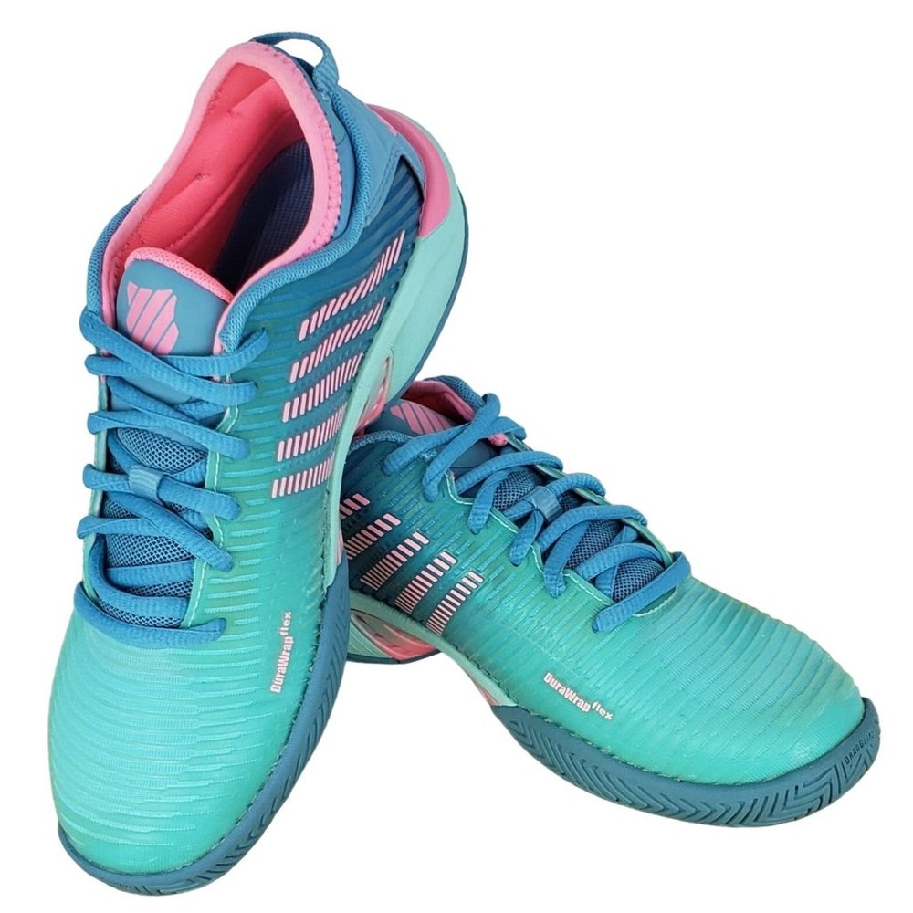 K-Swiss HyperCourt DuraWarap Flex Green Pink Womens Sz 6 Tennis Shoe 96615-442-M